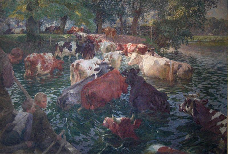 Emile Claus Cows crossing the Lys River Norge oil painting art